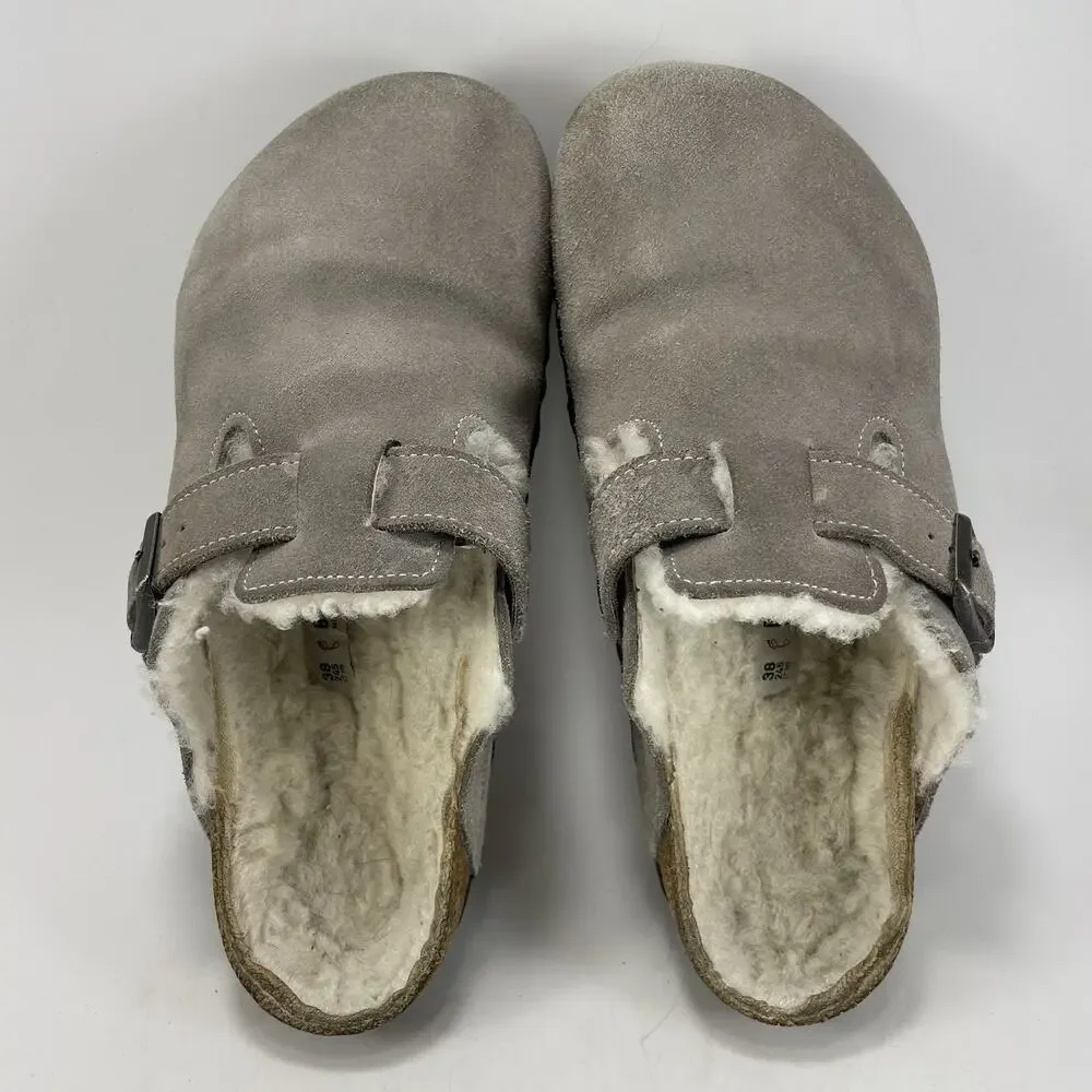 Birkenstock Fur Lined Boston Clog Womens Size 38 US Size 7-7.5 Gray Suede - Picture 5 of 10